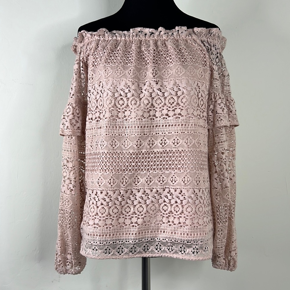 PARKER Blush Off the Shoulder Lace Blouse XS